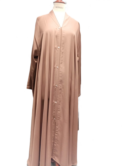 Beige Nida Open Front Abaya with Big Flare