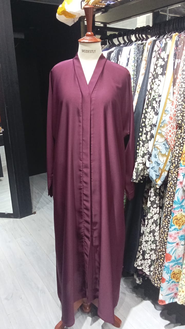 Open Front Korean Nida Abaya – Burgundy