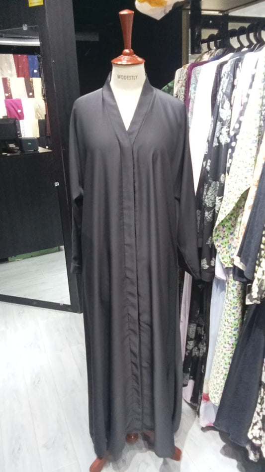 Open Front Korean Nida Abaya – Dark Grey