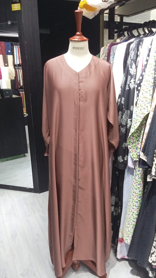 Open Front Korean Nida Abaya with Smokey Sleeves – Light Peach