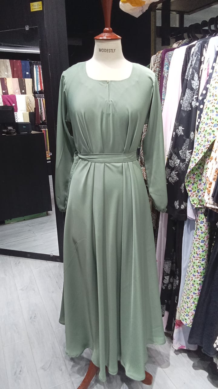 Maxi Big Flare Korean Nida Abaya with Elastic Sleeves – Light Parrot Green