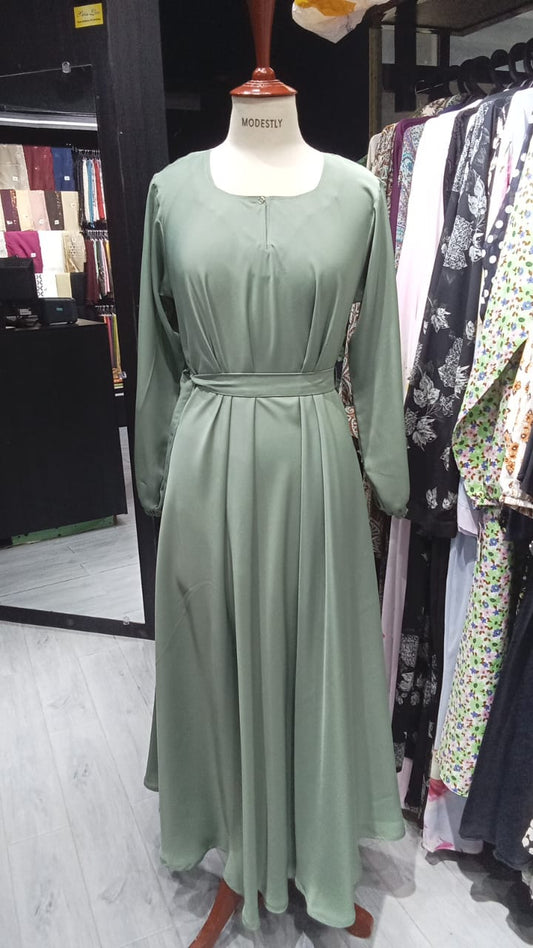 Maxi Big Flare Korean Nida Abaya with Elastic Sleeves – Light Parrot Green