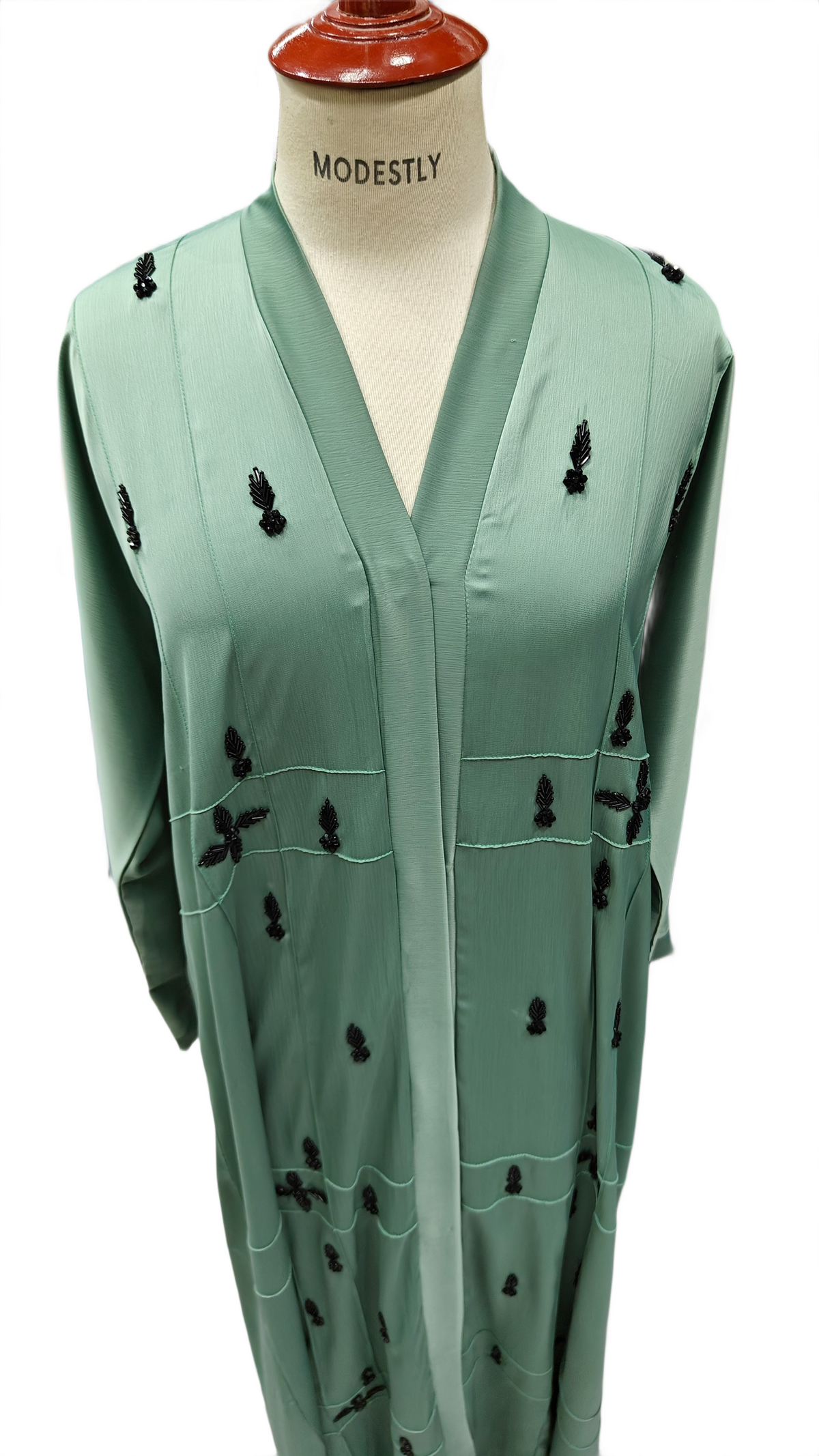 Korean Nida Silk Abaya with Handcrafted Bead Detailing