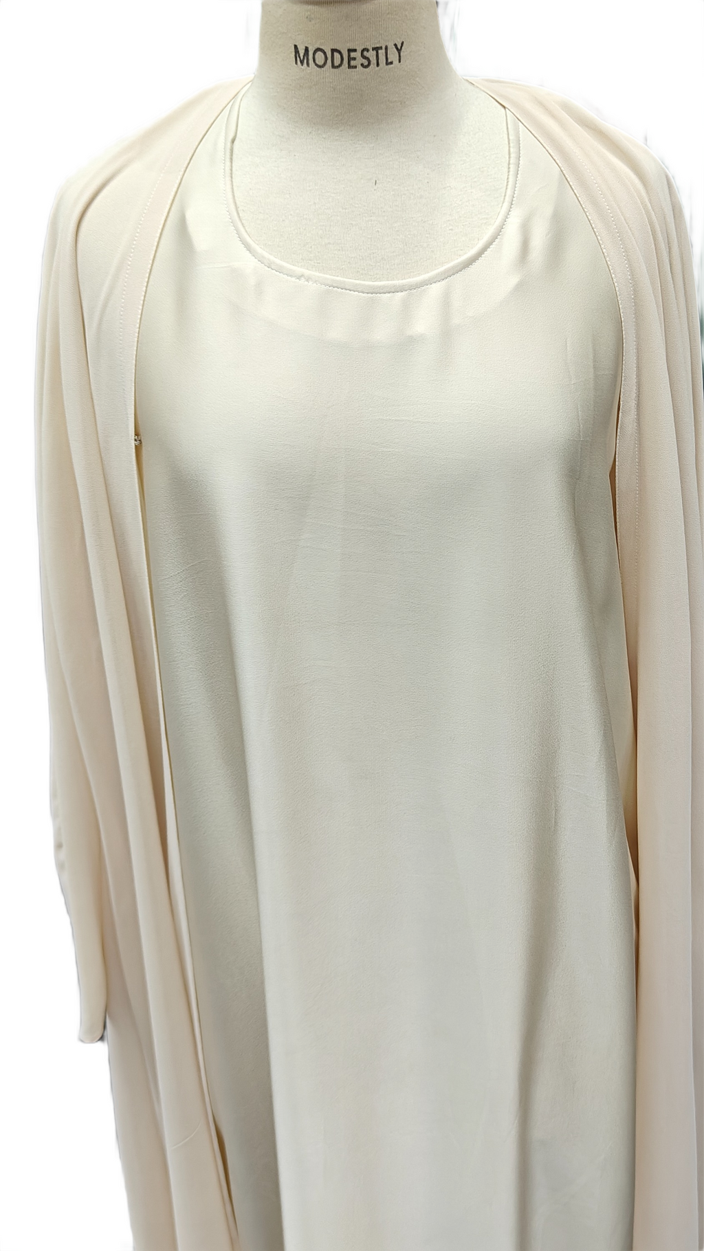 Two Piece Abaya Set in Beige with Silk Inner and Chiffon Upper