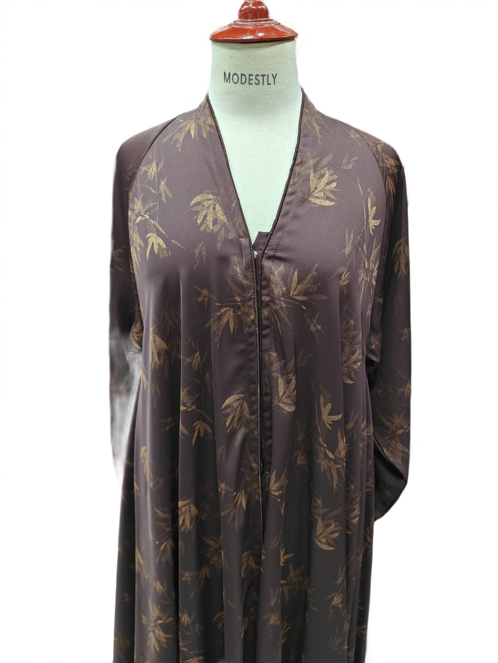 Printed Nida Open-Front Flare Abaya, Golden Floral