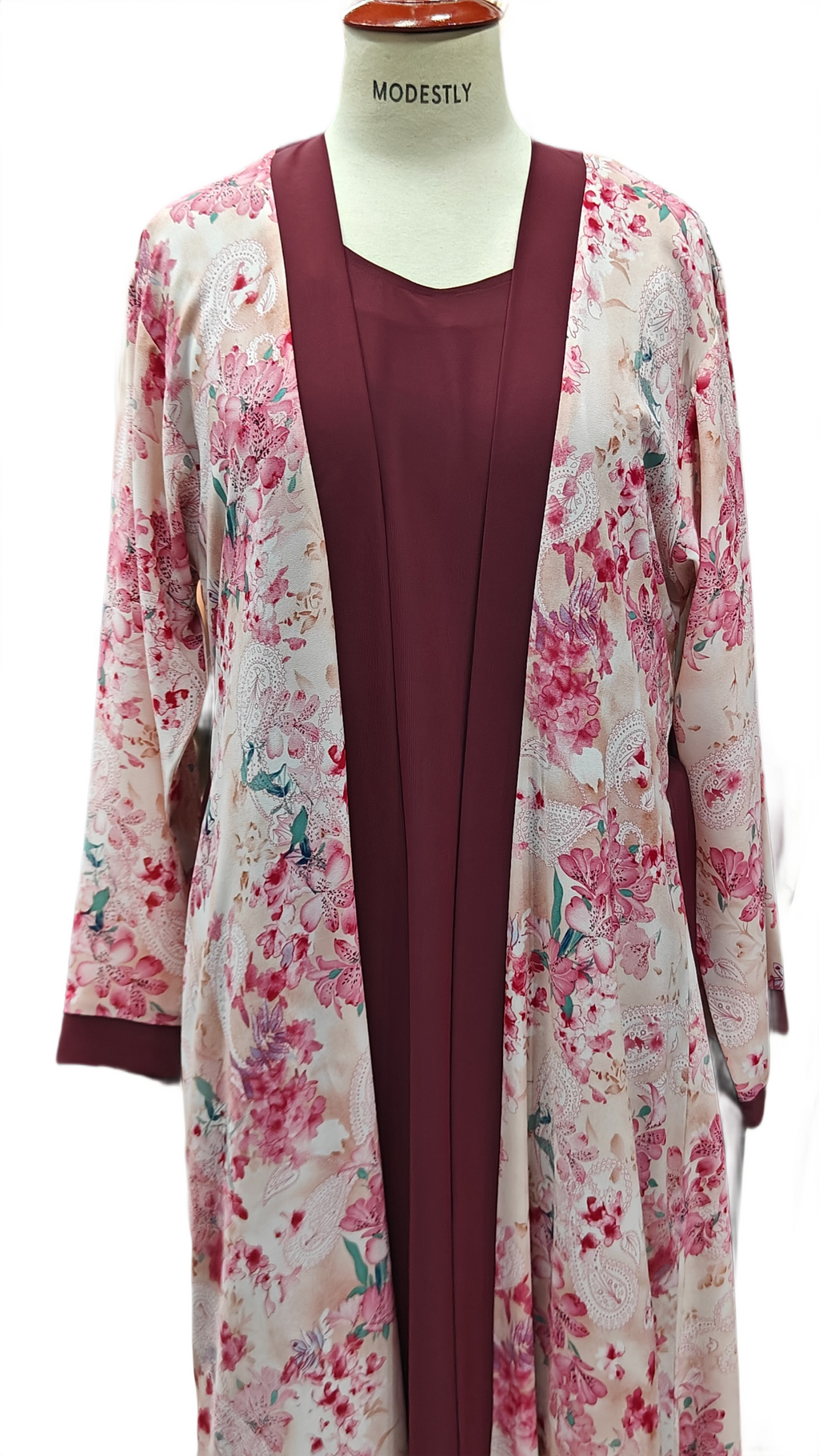Floral Grip Fabric Abaya with Attached Inner Look