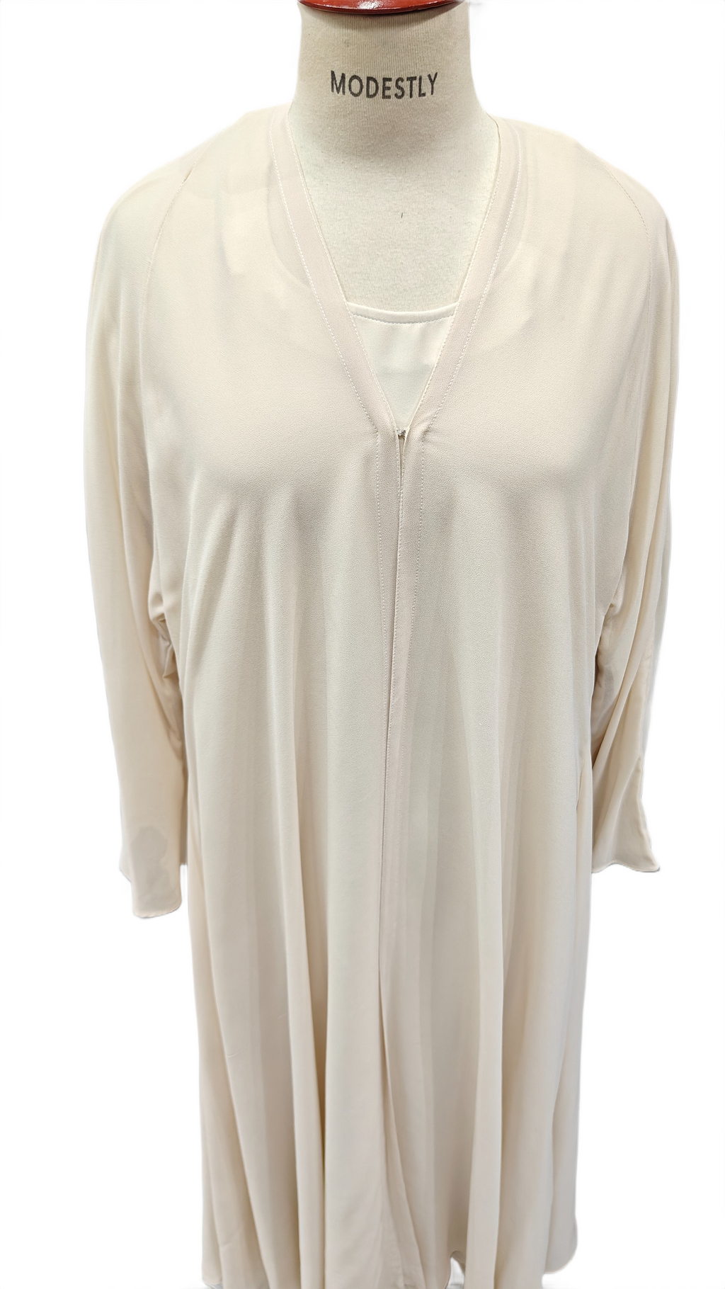 Two Piece Abaya Set in Beige with Silk Inner and Chiffon Upper