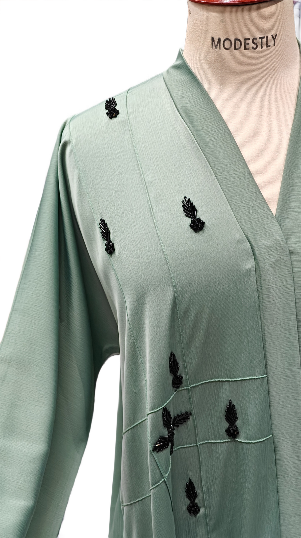 Korean Nida Silk Abaya with Handcrafted Bead Detailing