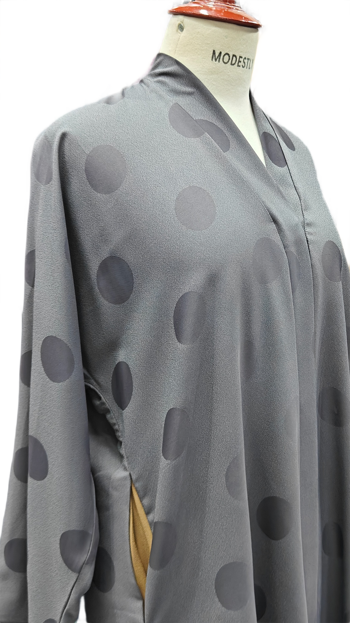 Polka Dot Korean Nida Silk Open Front Abaya