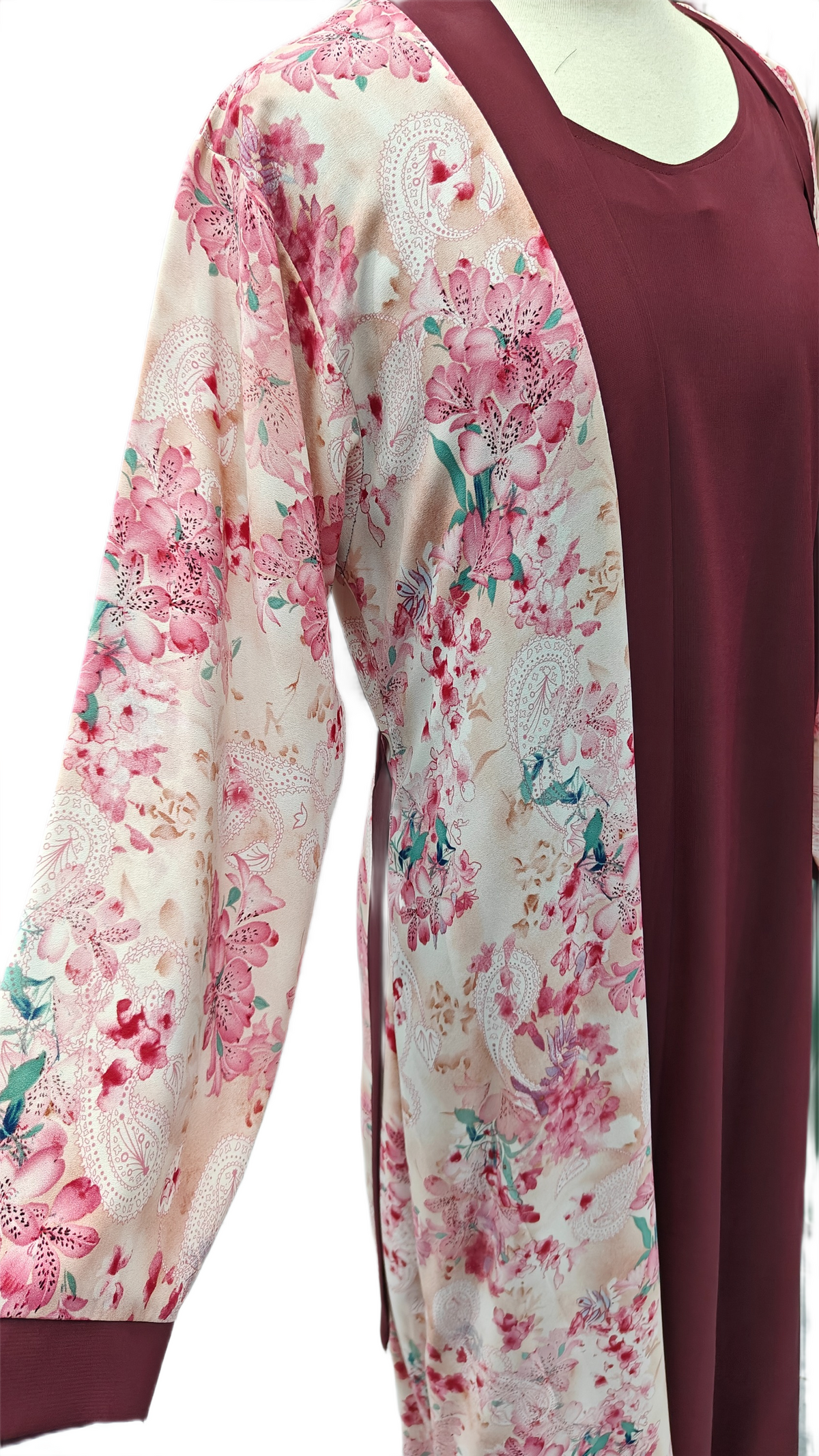 Floral Grip Fabric Abaya with Attached Inner Look