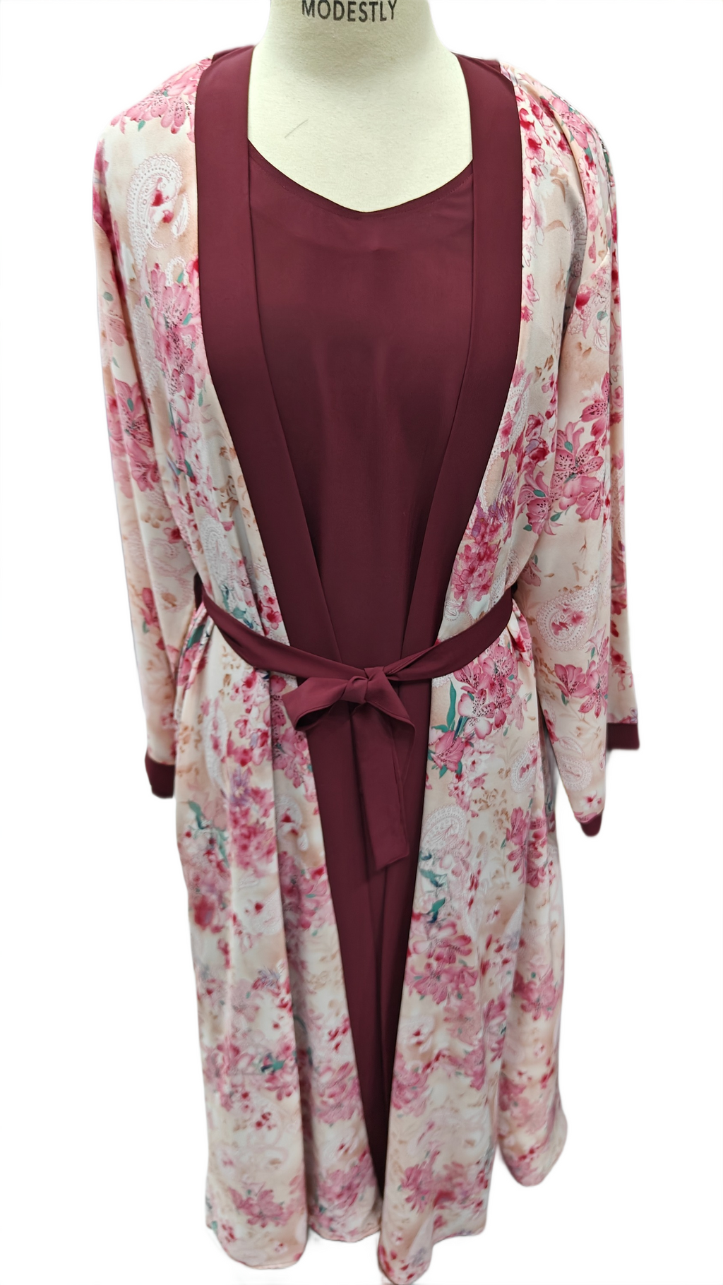 Floral Grip Fabric Abaya with Attached Inner Look