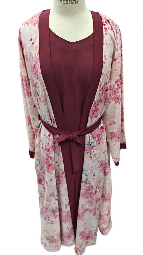 Floral Grip Fabric Abaya with Attached Inner Look