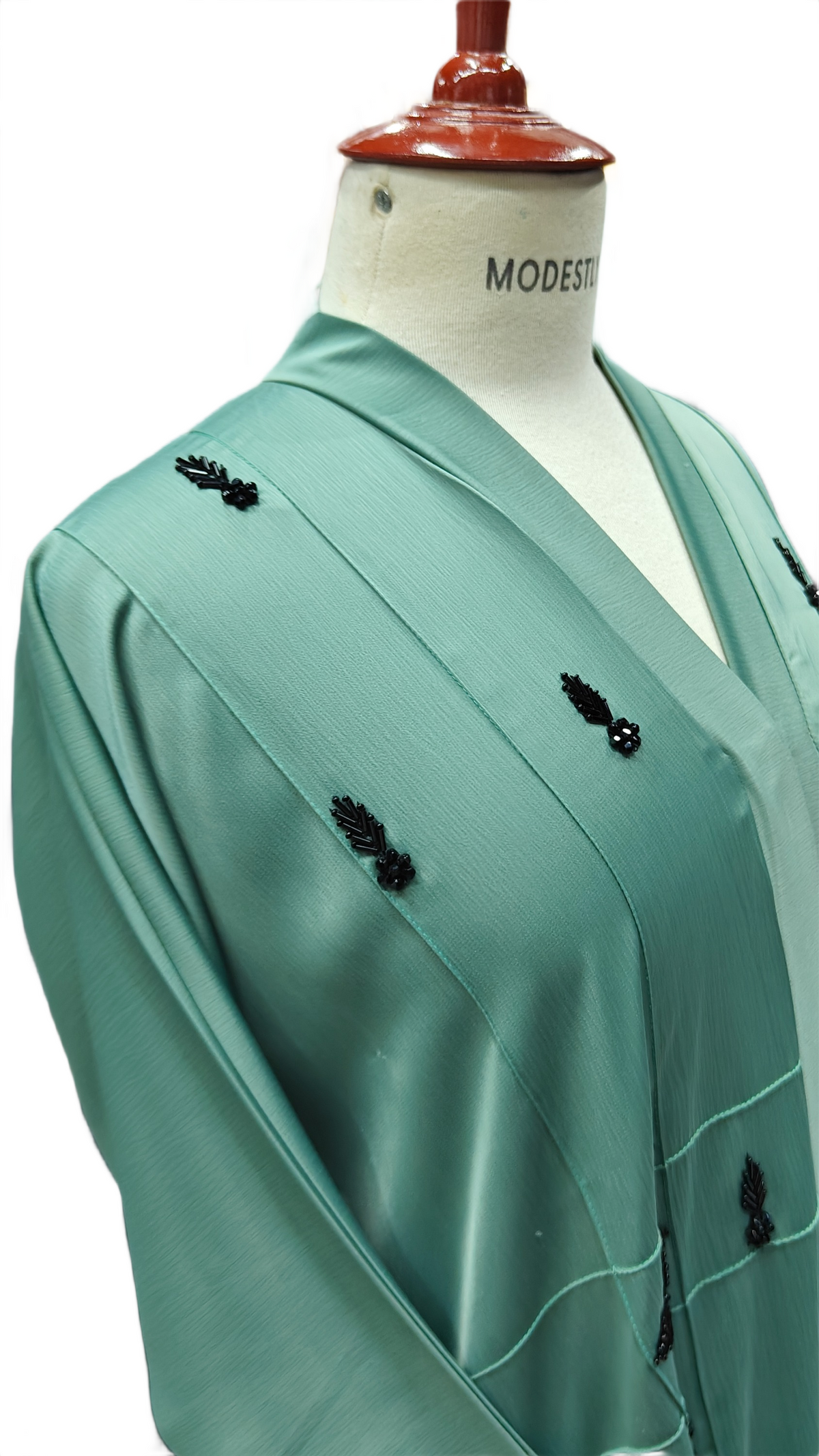 Korean Nida Silk Abaya with Handcrafted Bead Detailing