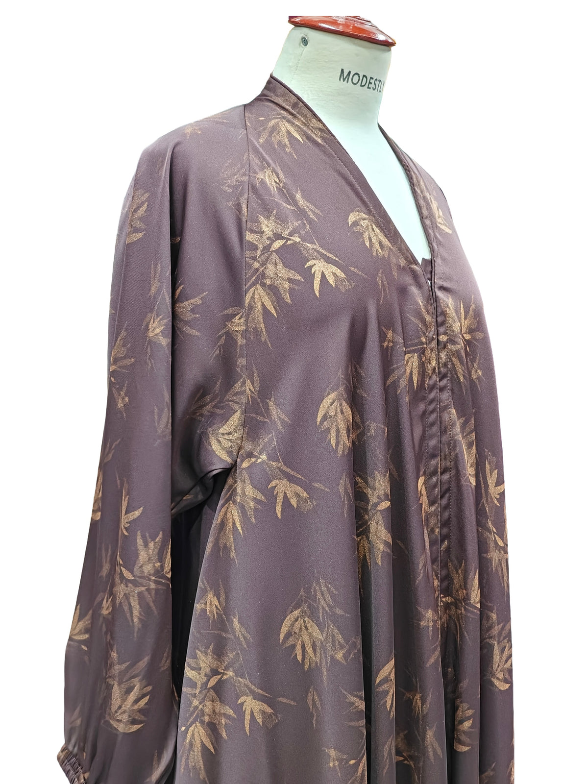 Printed Nida Open-Front Flare Abaya, Golden Floral