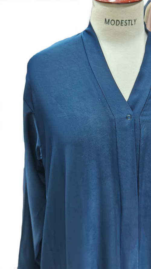 Korean Stretchy Jersey Open Front Abaya in Navy Blue